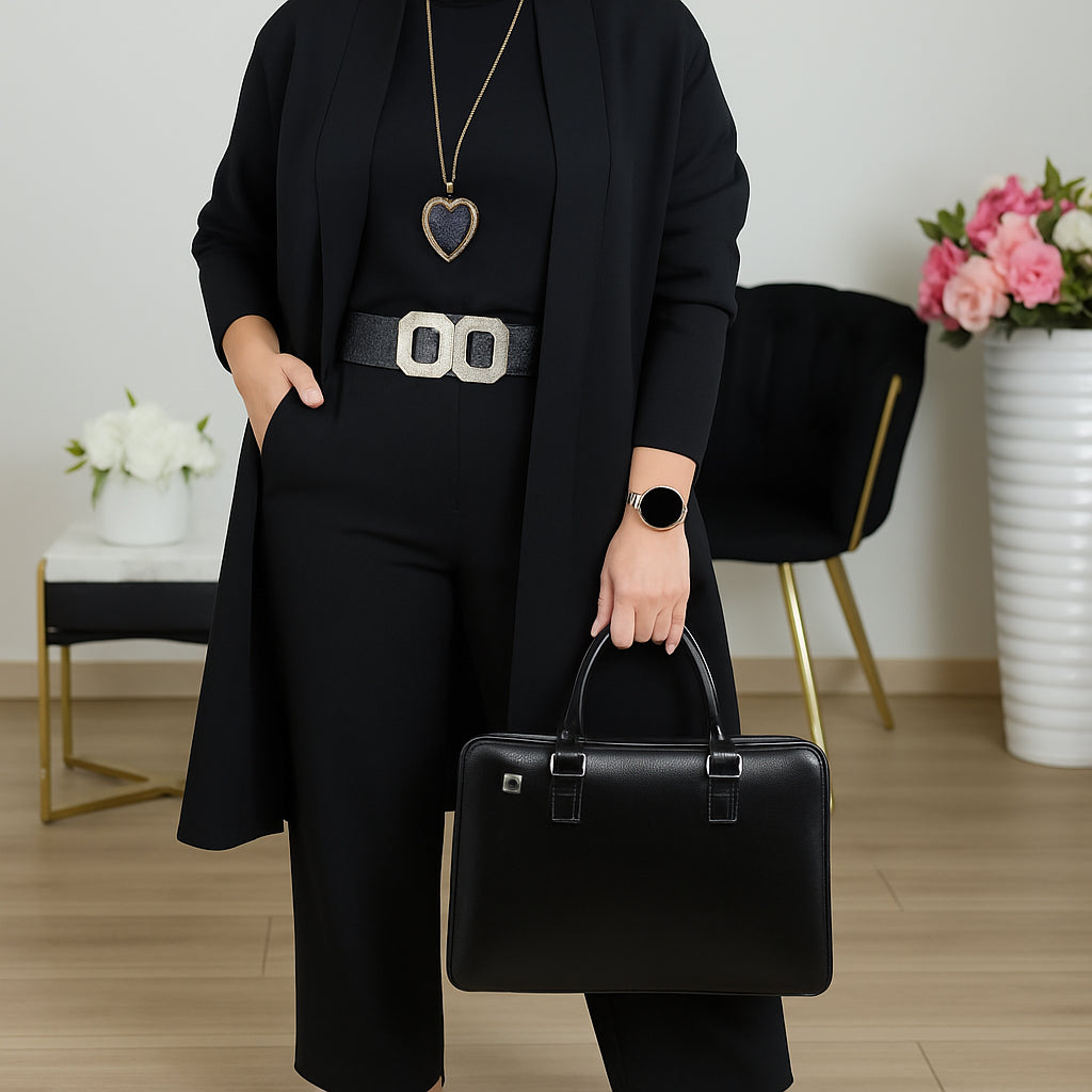 Iris | Ensemble 3 pièces élégant comprenant un cardigan long, un haut et un pantalon