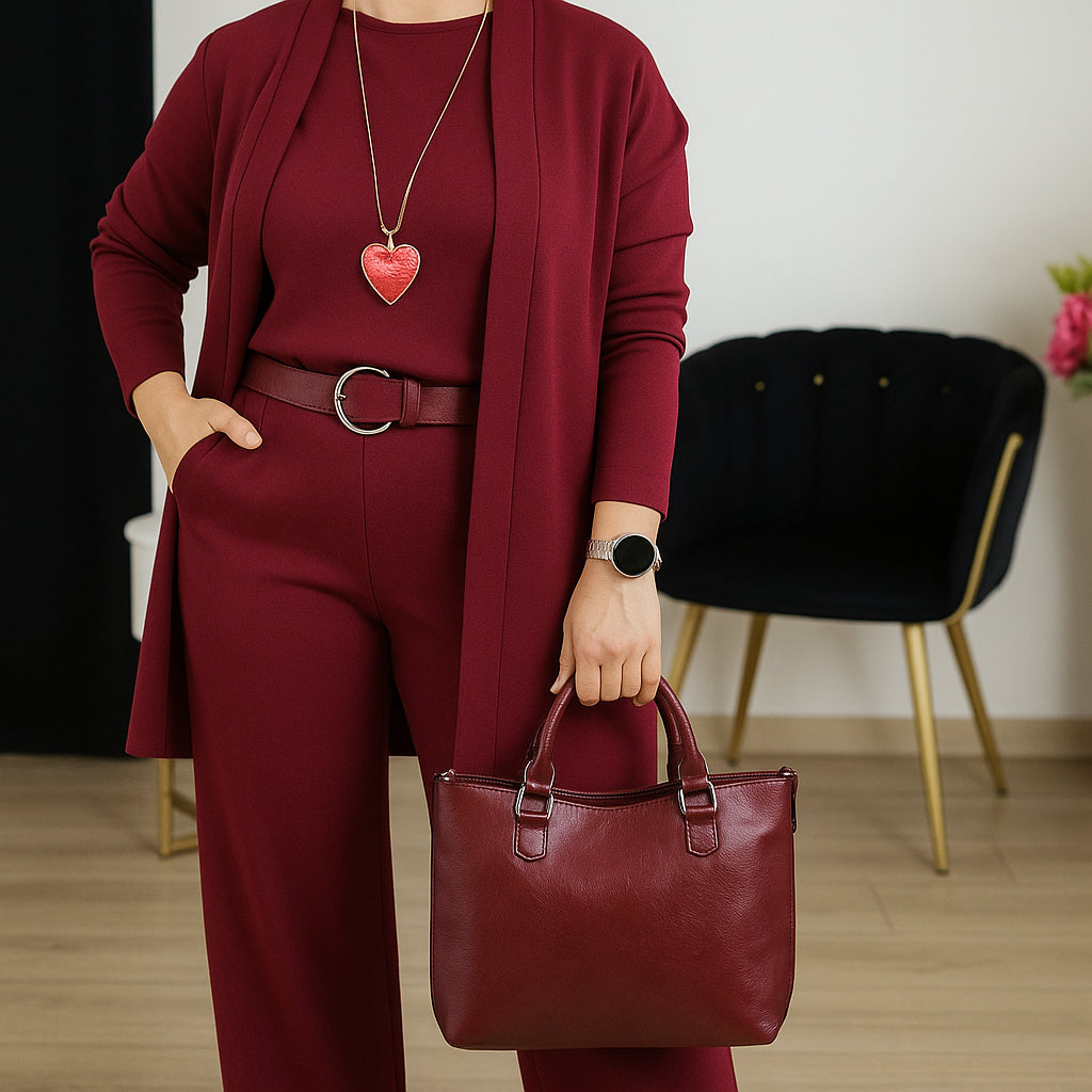 Iris | Ensemble 3 pièces élégant comprenant un cardigan long, un haut et un pantalon