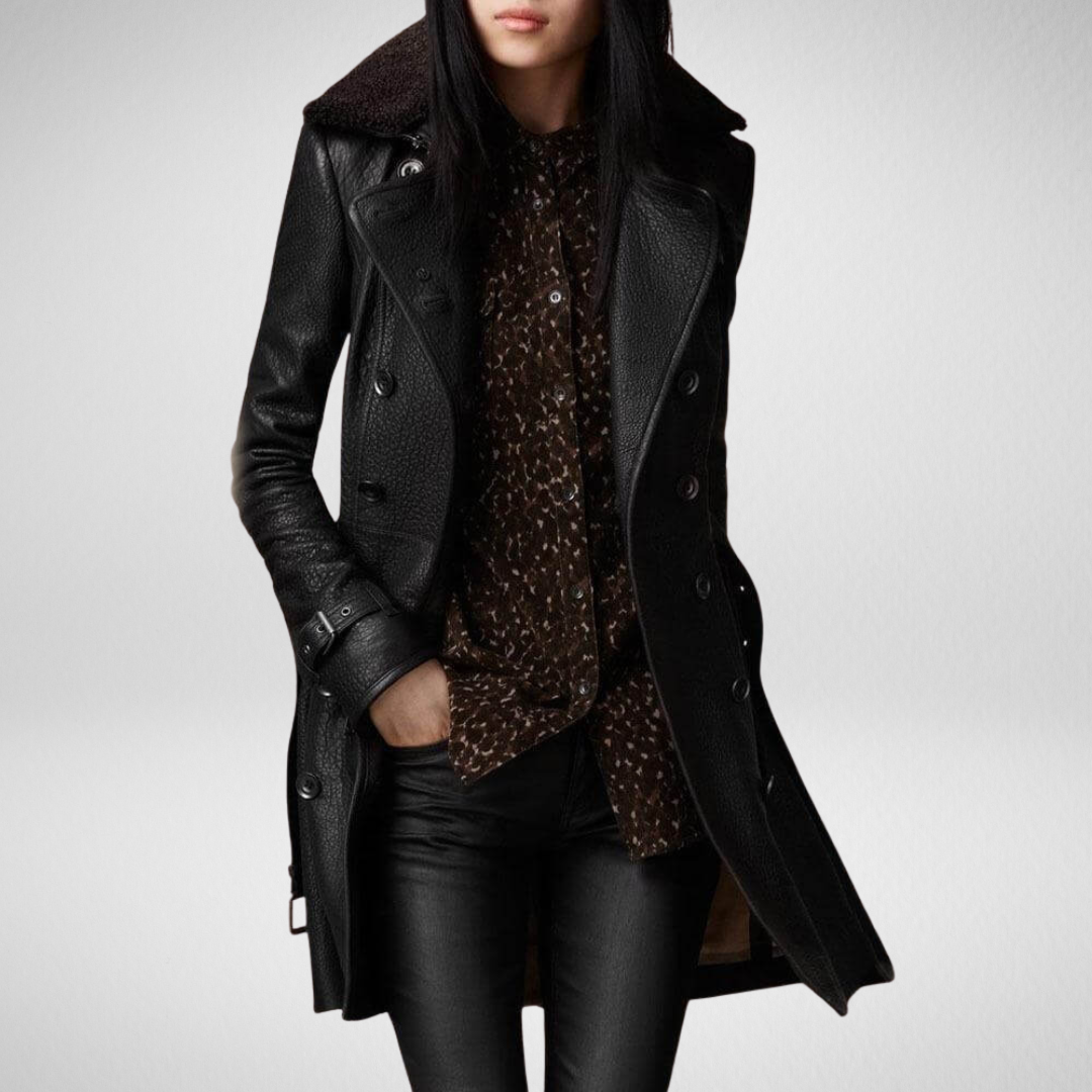 Éliane | Manteau long en cuir élégant