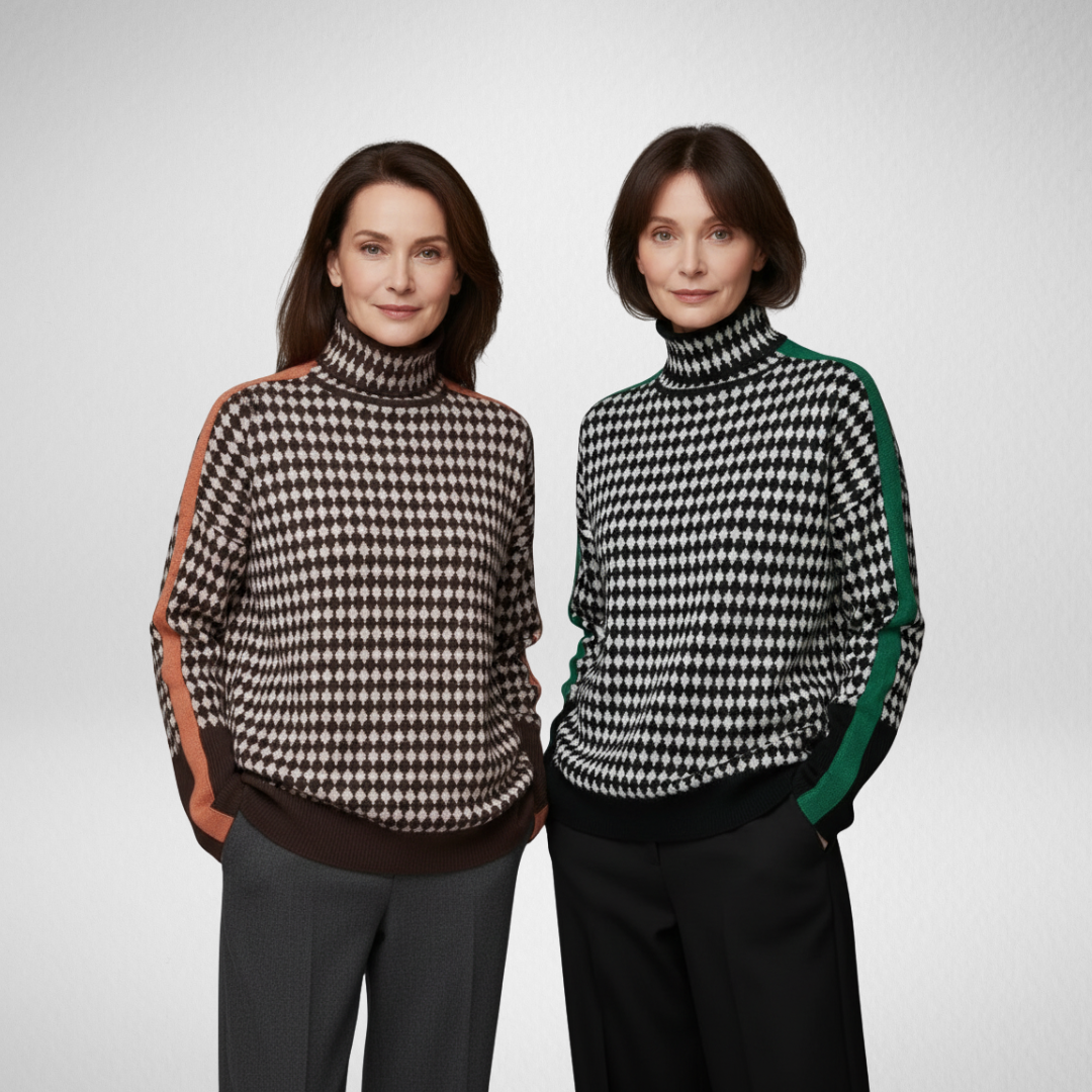 Gabrielle | Pull Motif Diamant à Col Montant