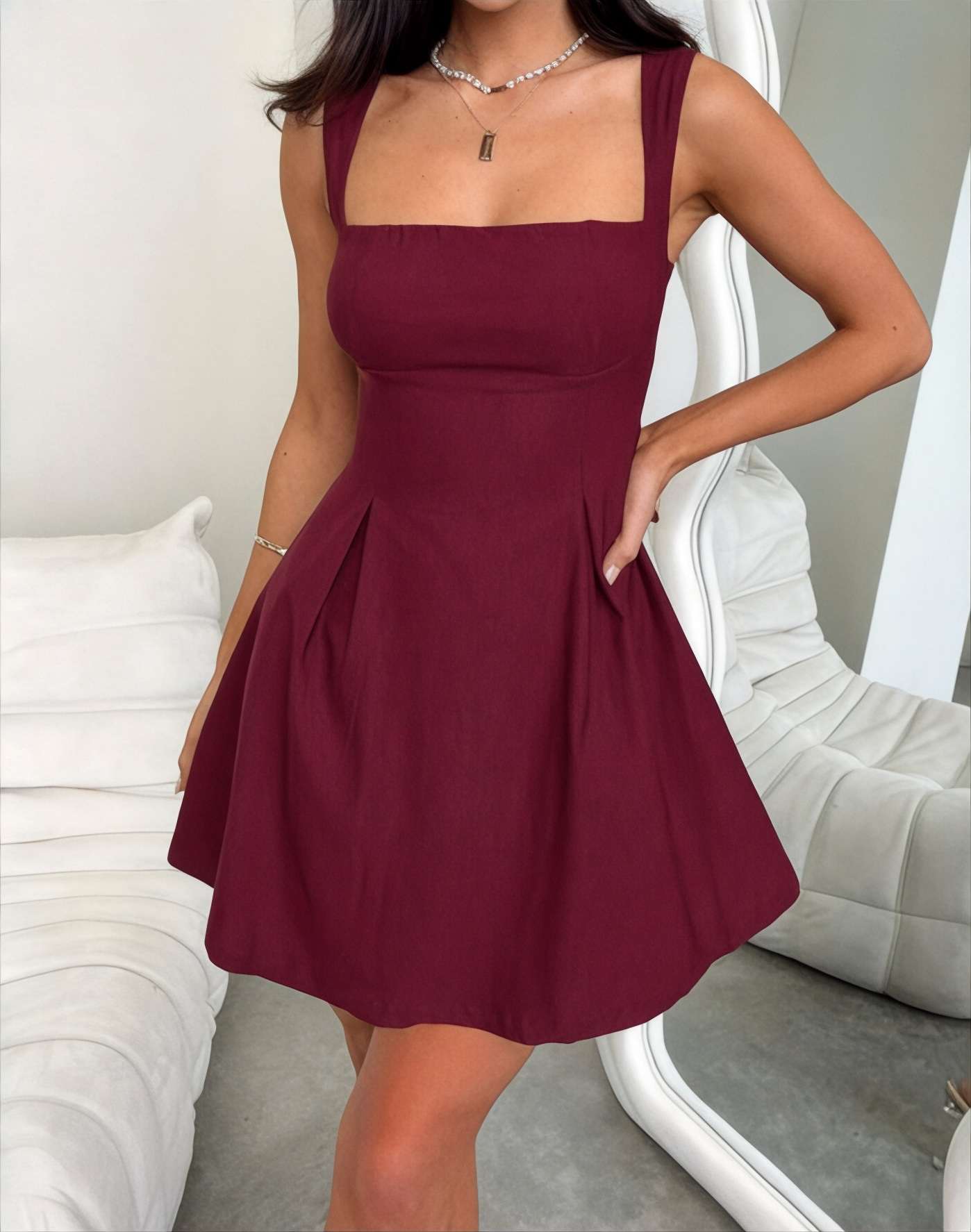 Rousseau Paris | Robe d’été élégante à col carré avec nœud et taille haute