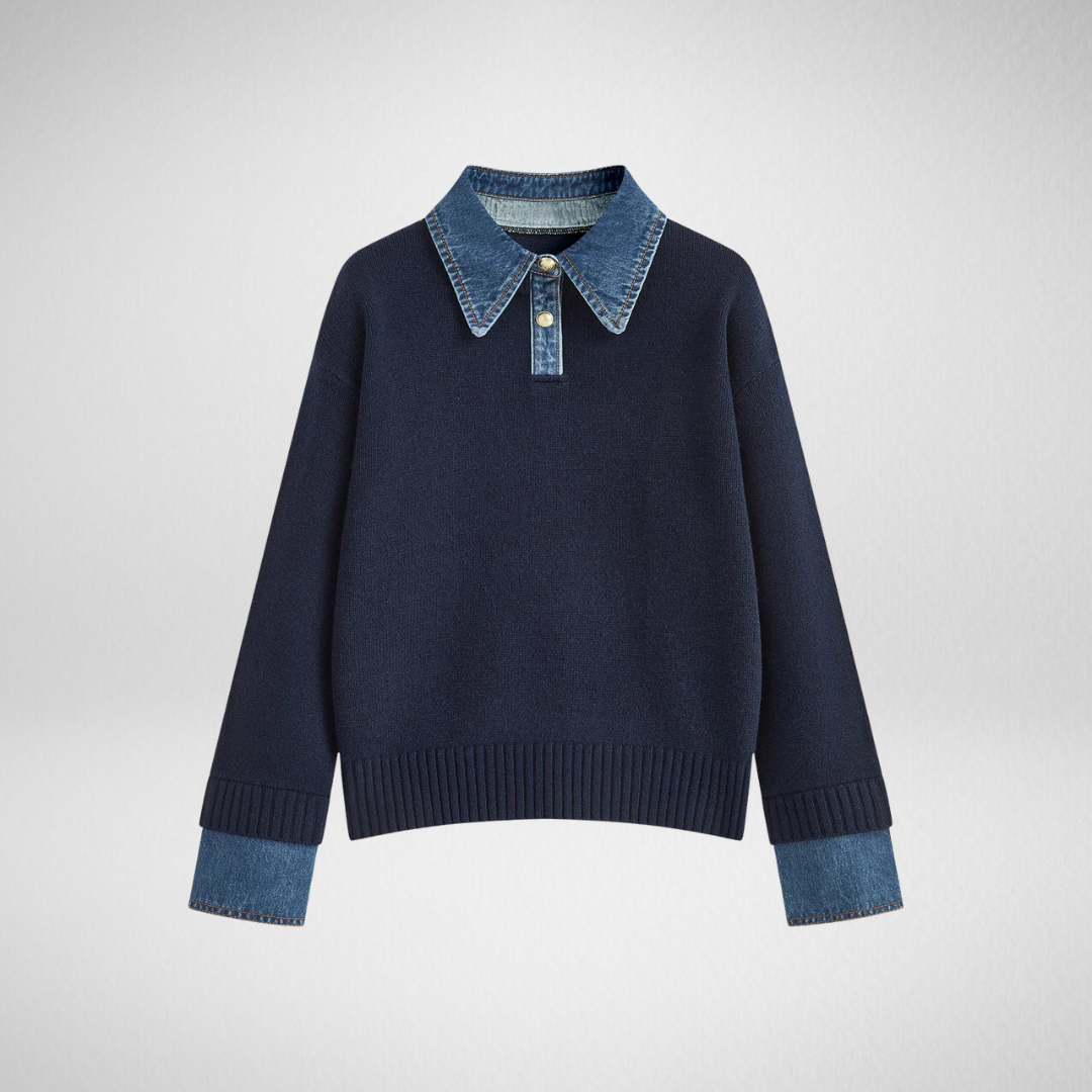 Diane | Pull 2-en-1 Col Denim Raffiné
