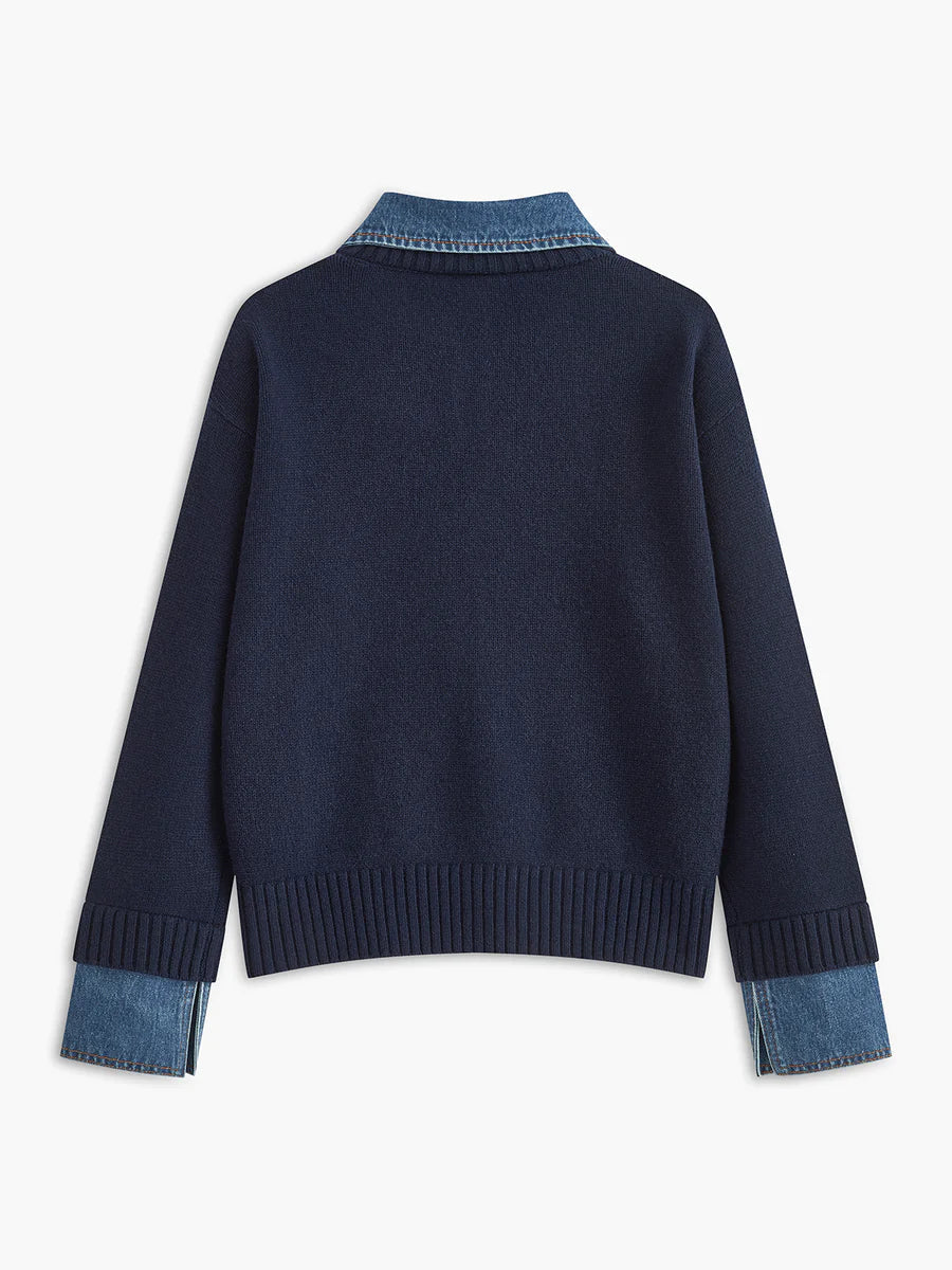 Diane | Pull 2-en-1 Col Denim Raffiné