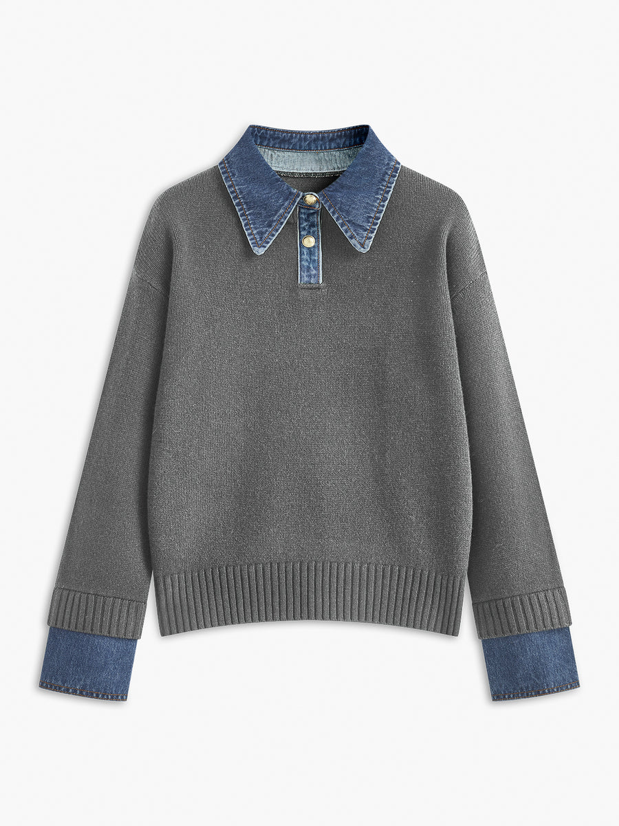 Diane | Pull 2-en-1 Col Denim Raffiné