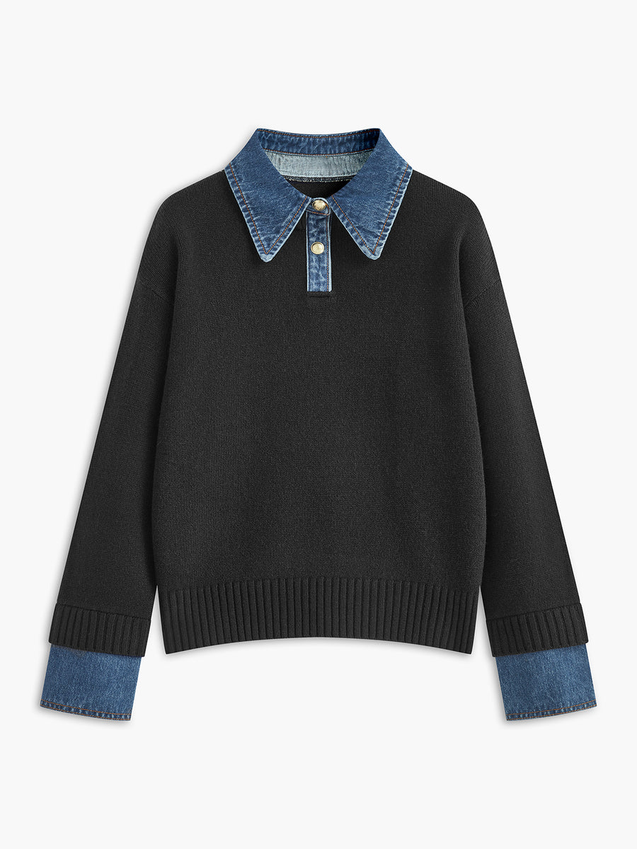 Diane | Pull 2-en-1 Col Denim Raffiné