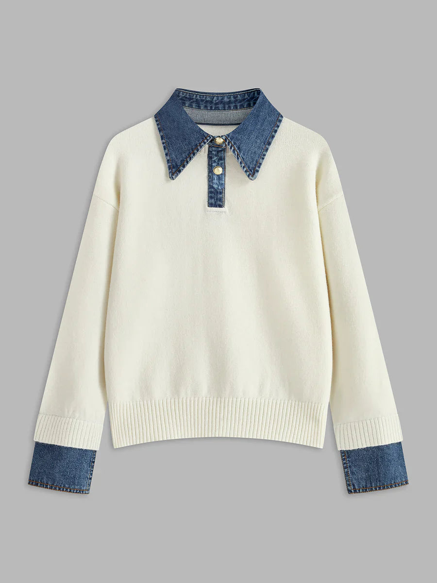 Diane | Pull 2-en-1 Col Denim Raffiné