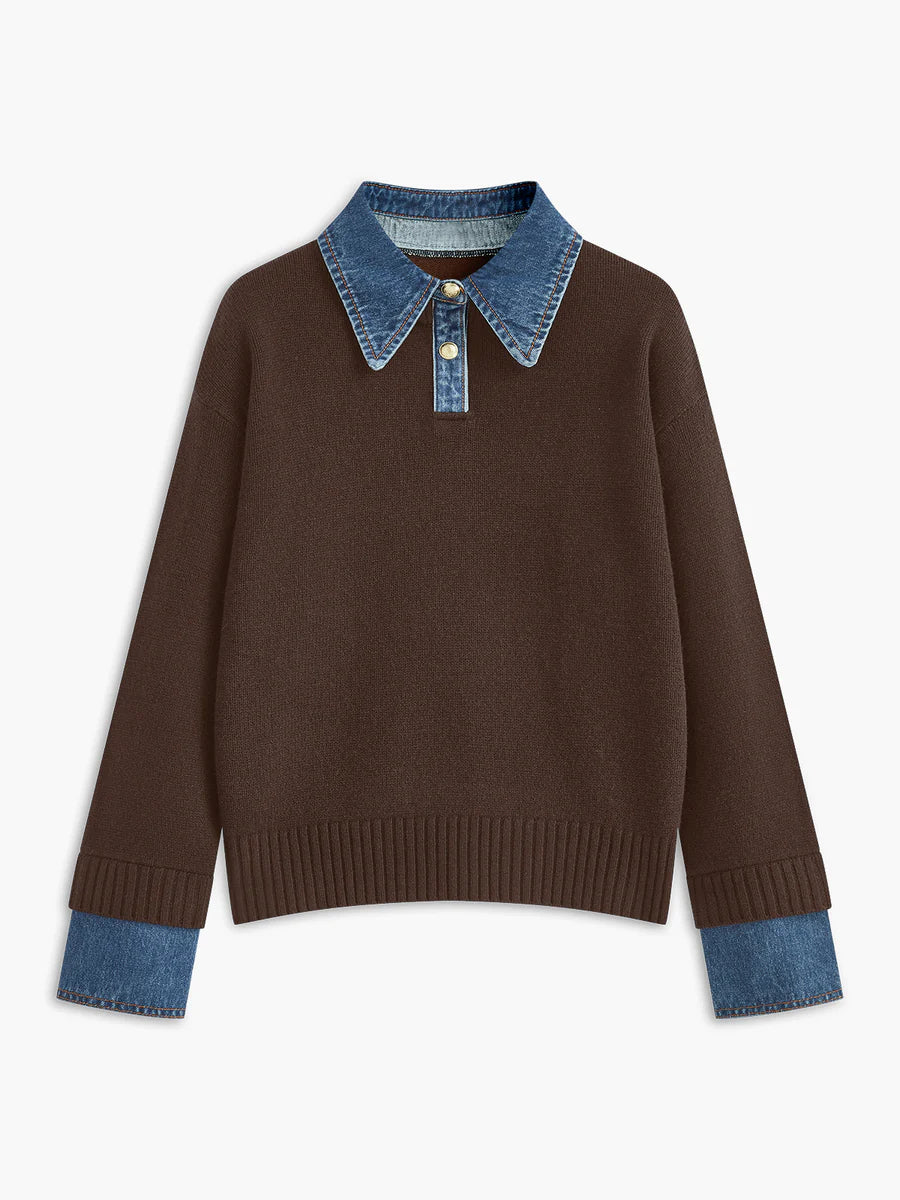 Diane | Pull 2-en-1 Col Denim Raffiné
