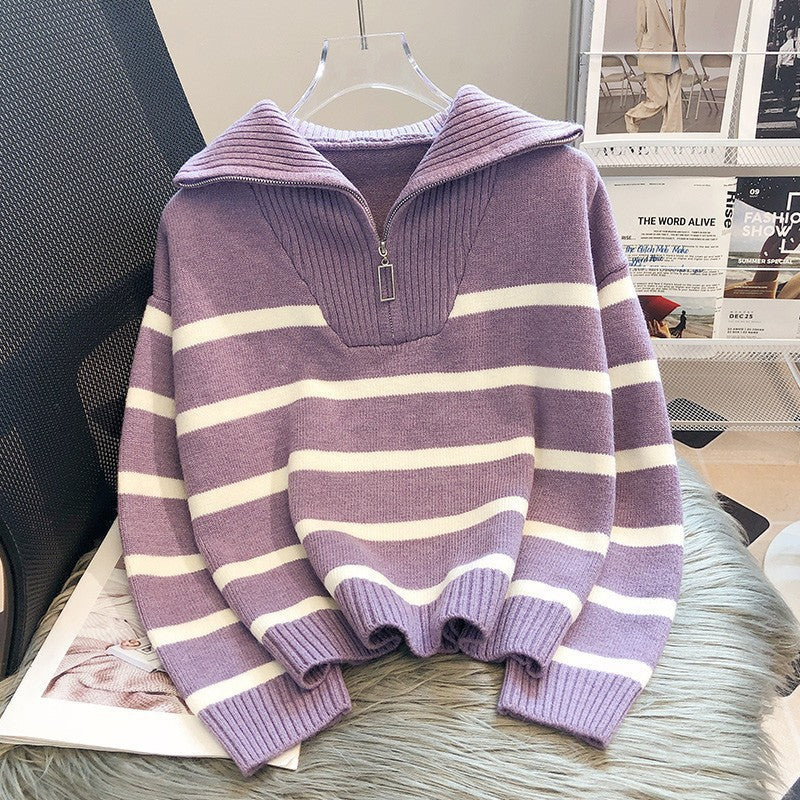 Katell | Haut à rayures chic, col zippé