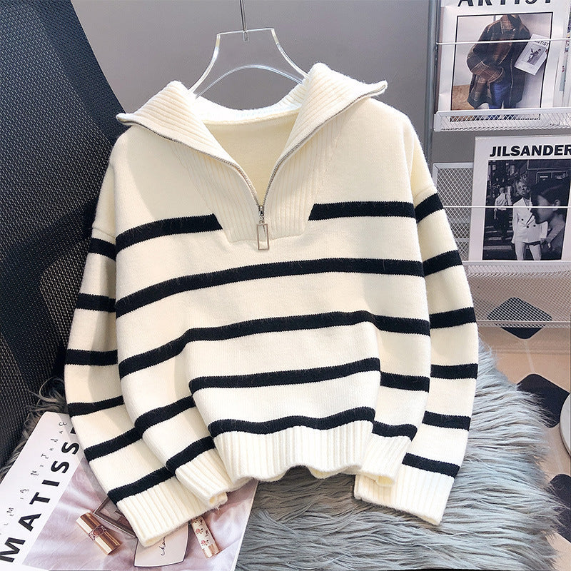 Katell | Haut à rayures chic, col zippé