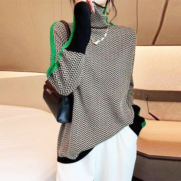 Clémence | Pull à col roulé à rayures contrastantes