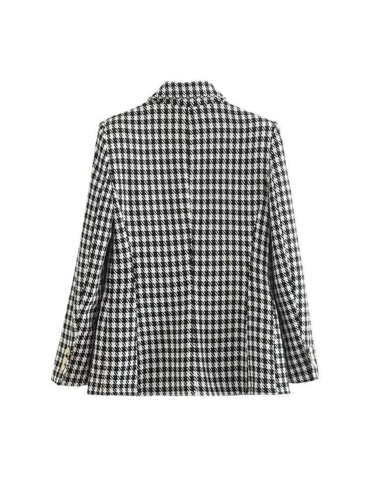 Rousseau Paris | Blazer Femme Pied-de-Poule Vintage, Double Boutonnage, Élégant
