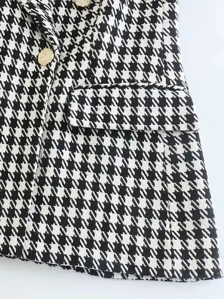 Rousseau Paris | Blazer Femme Pied-de-Poule Vintage, Double Boutonnage, Élégant