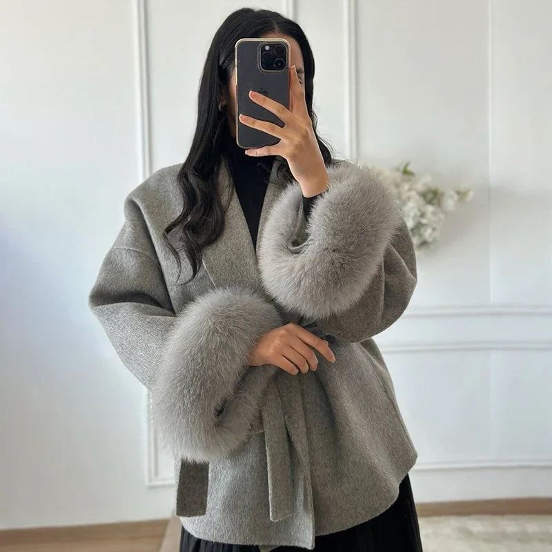 Rousseau Paris | Élégant manteau en laine avec col en fourrure