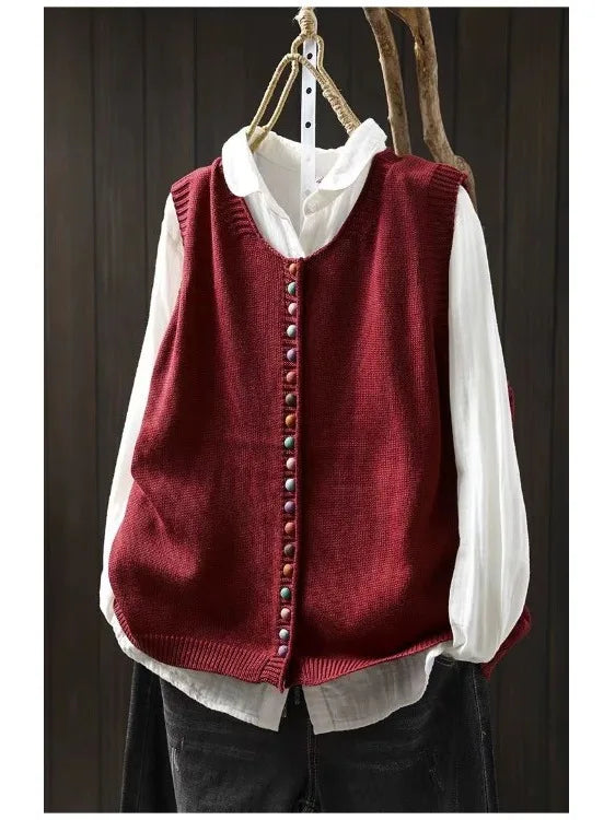 Édith | Gilet en Maille à Boutons Multicolores