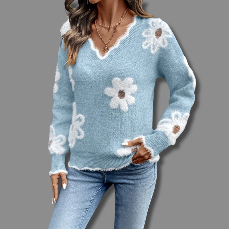 Ambrine | Pull fleuri raffiné à col en V