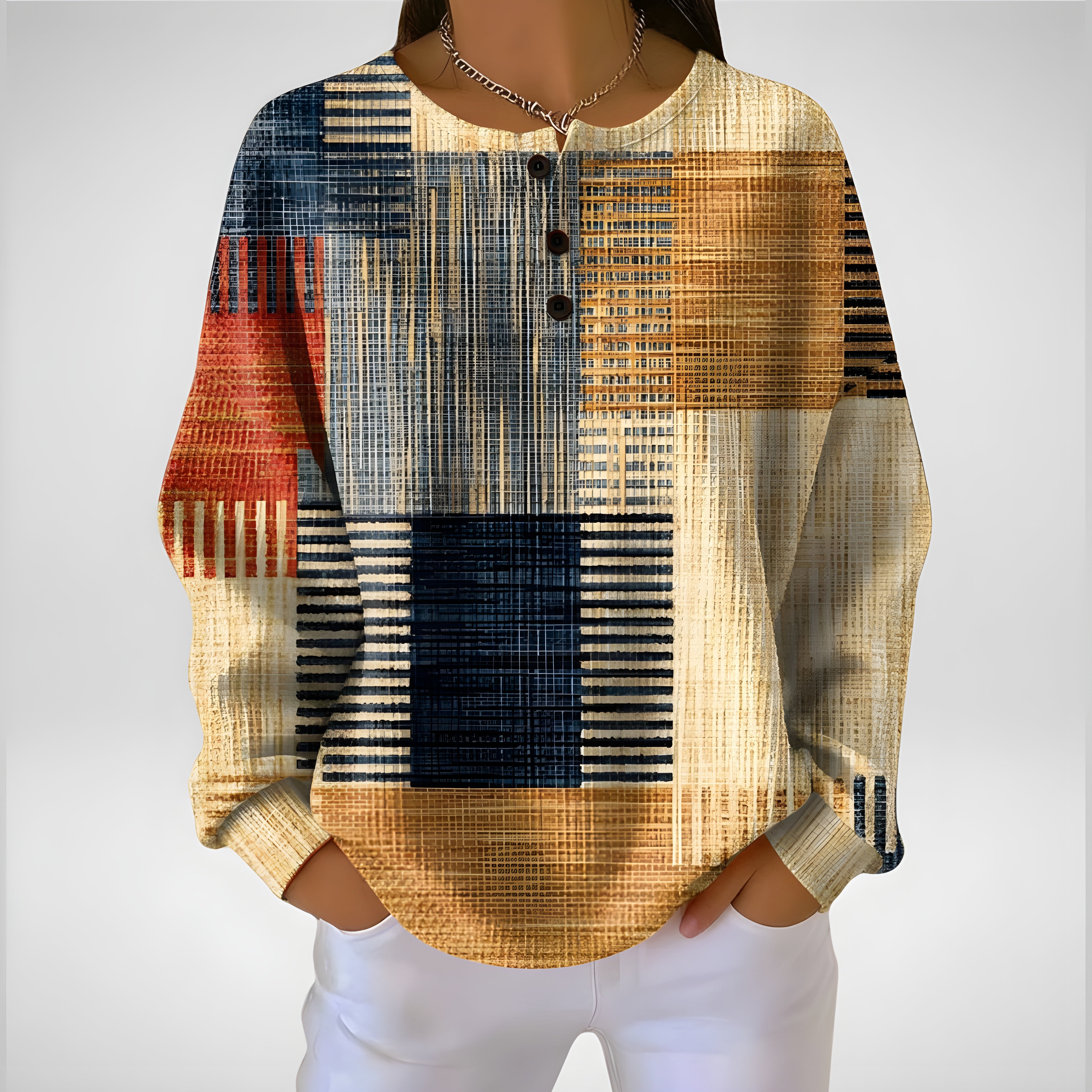 Julévaine | Pull Géométrique Multicolore Doux & Moderne