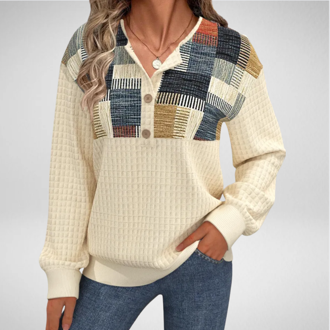 Ysée | Pull en maille patchwork à boutons
