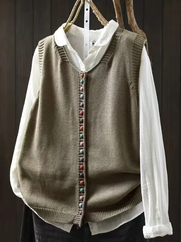 Édith | Gilet en Maille à Boutons Multicolores