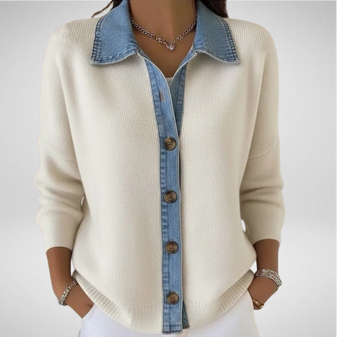 Ursule | Pull en maille au col denim raffiné