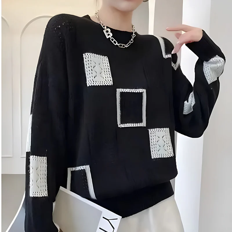 Élisa | Pull Graphique Noir Élégant & Moderne