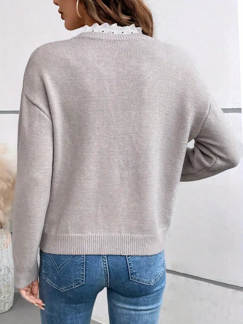 Valérie | Pull Tricot Col Dentelle Raffiné