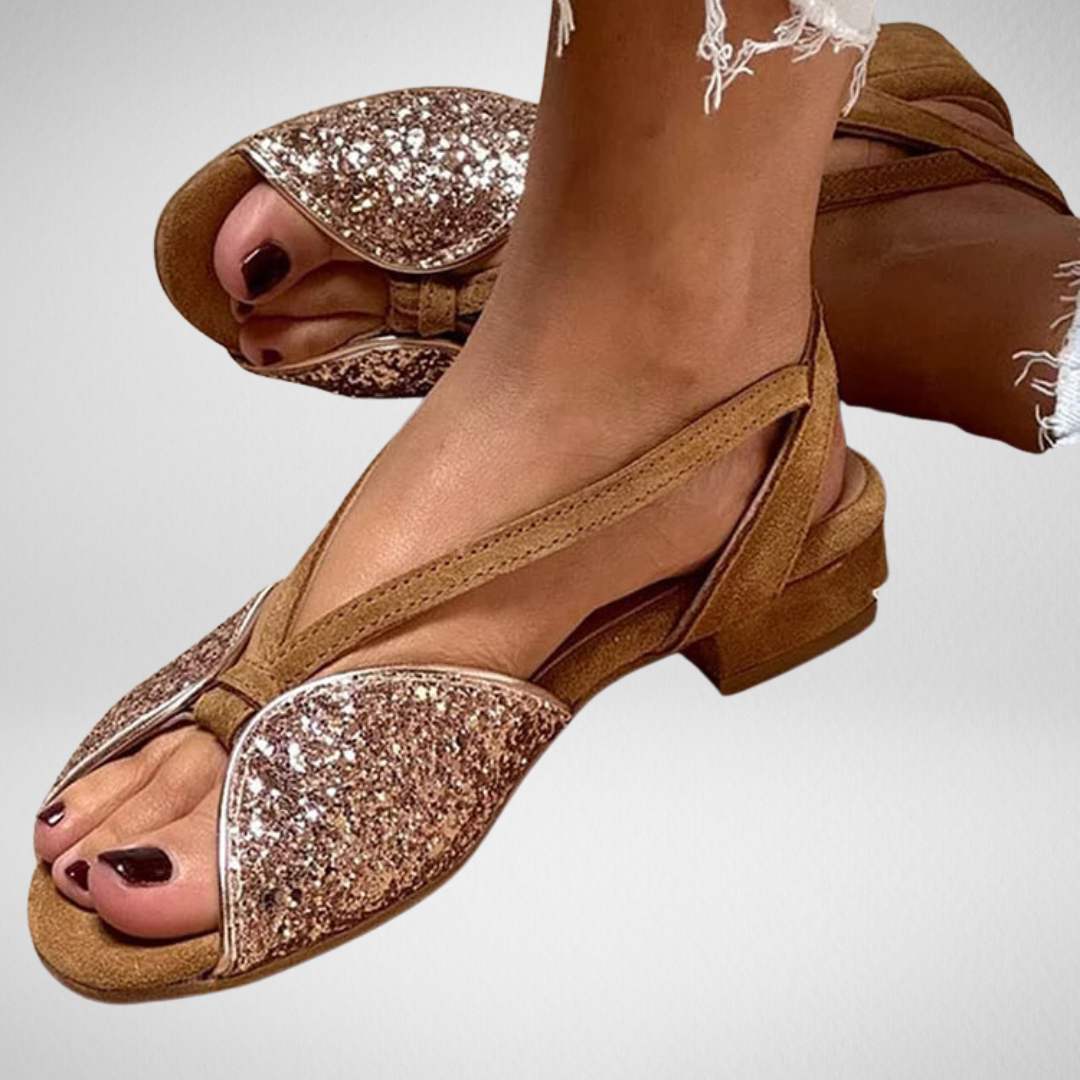Rousseau Paris | Sandales scintillantes avec paillettes et semelle basse pour un style élégant et confortable