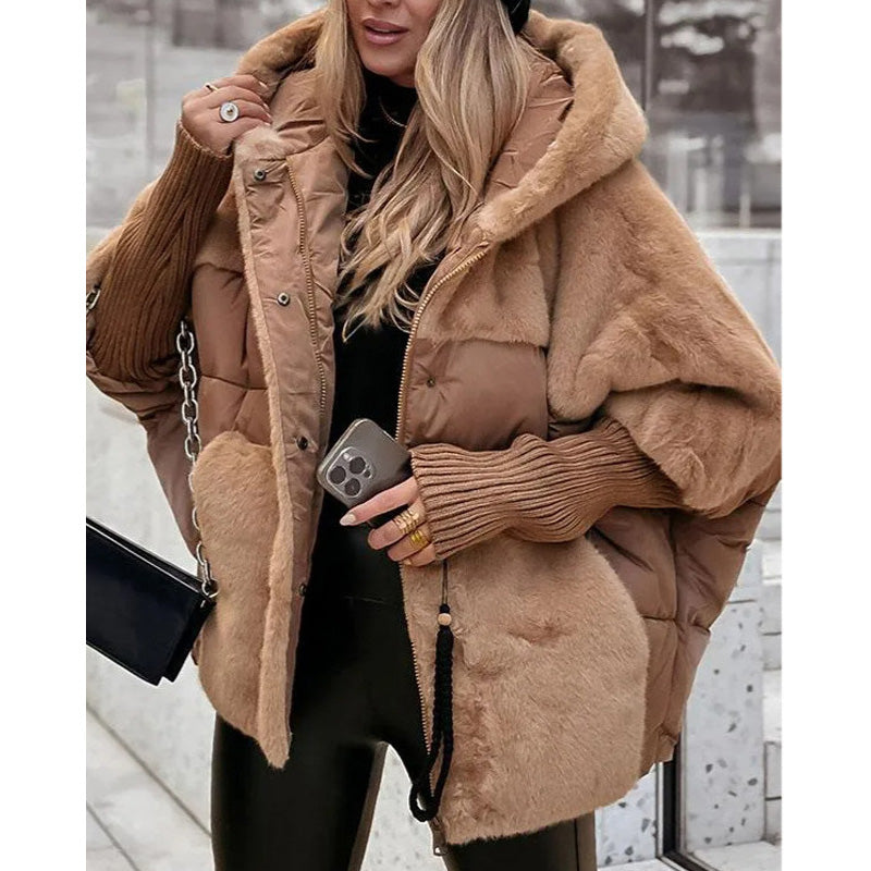Rousseau Paris | Veste puffer oversized pour femmes avec capuche en design patchwork