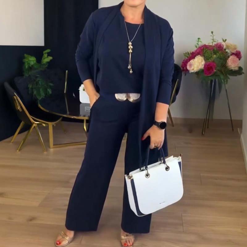 Iris | Ensemble 3 pièces élégant comprenant un cardigan long, un haut et un pantalon