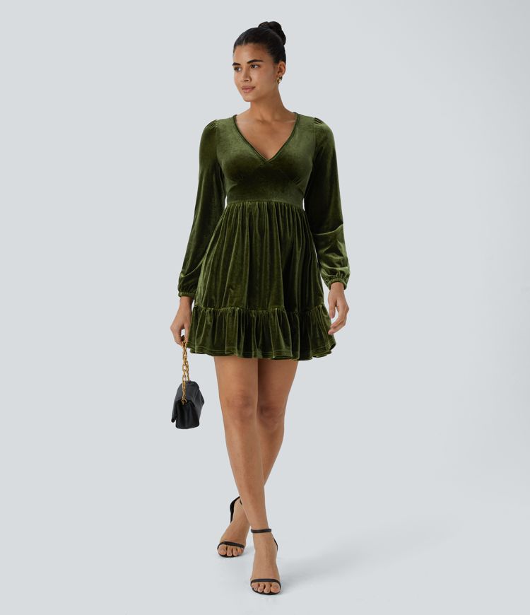 Rousseau Paris | Quotidien Robe de Soirée Mini en Velours à Encolure en V Profond et Ourlet Volanté