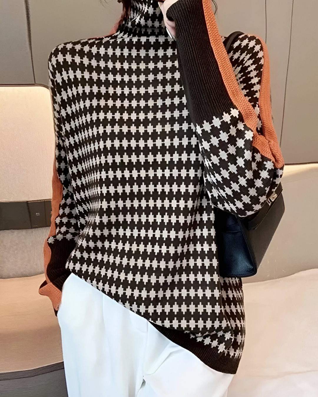 Gabrielle | Pull Motif Diamant à Col Montant