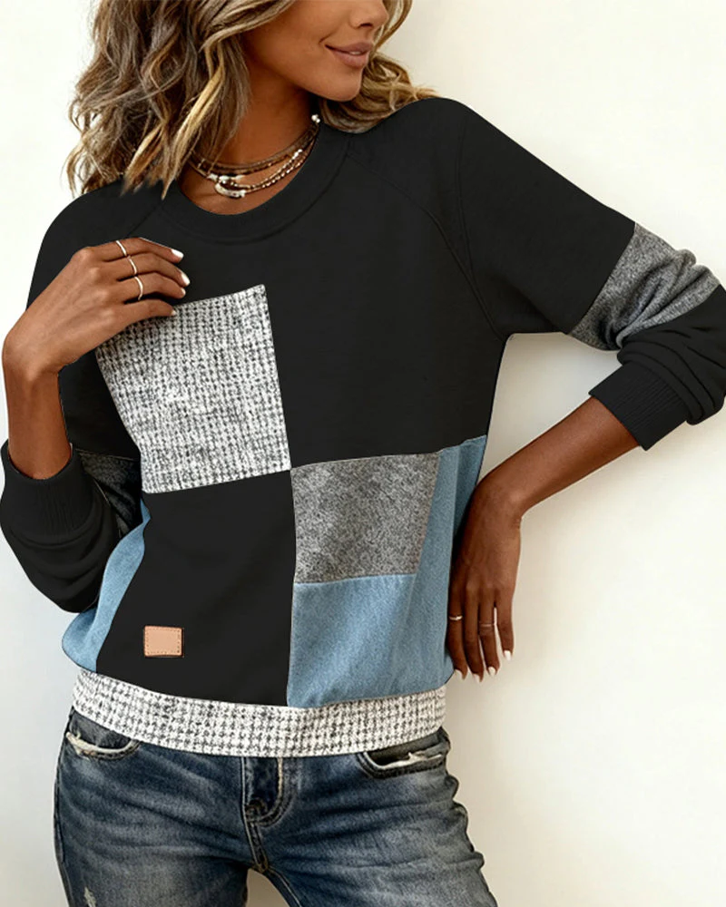 Zélie | Sweatshirt casual à col rond et contrastes modernes