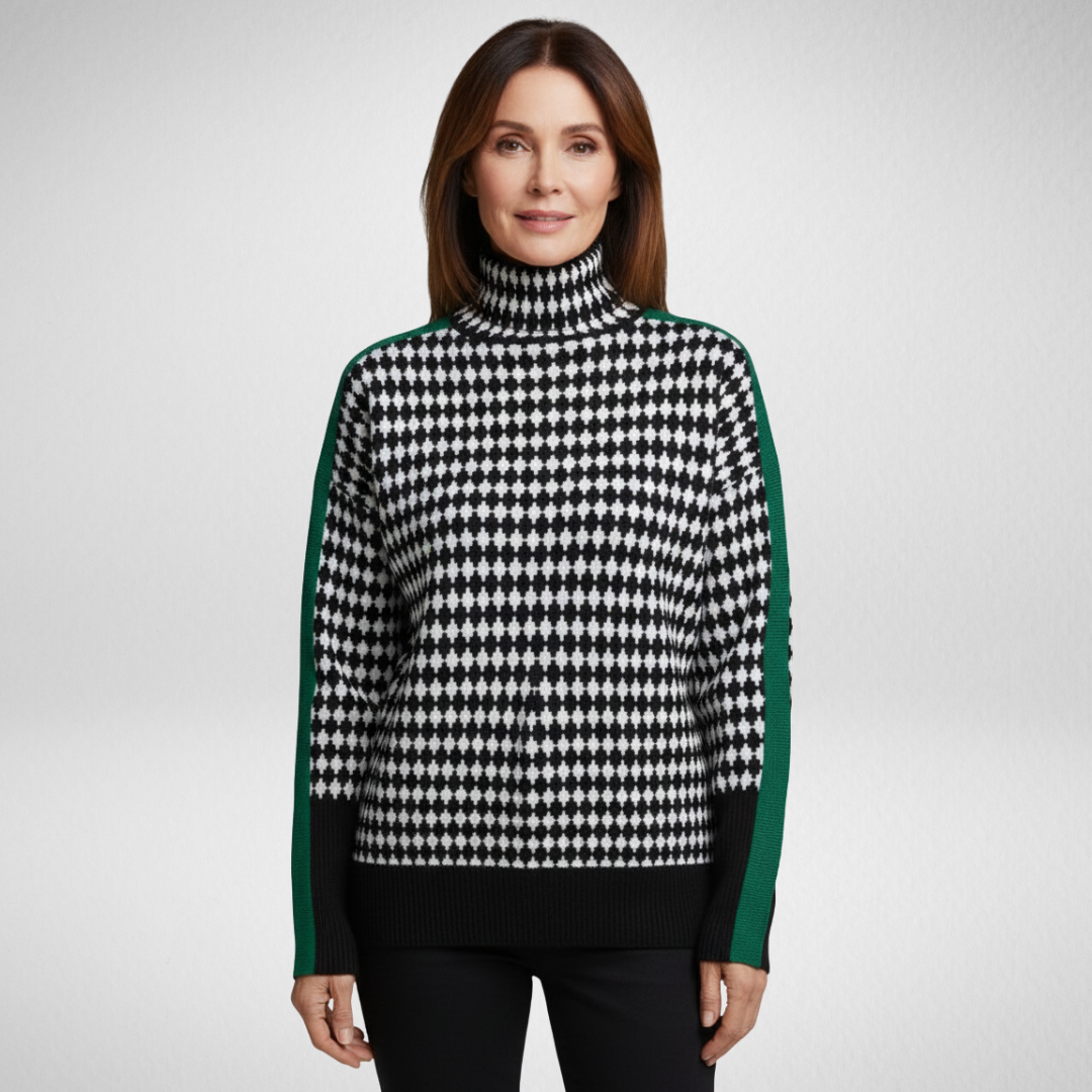 Gabrielle | Pull Motif Diamant à Col Montant