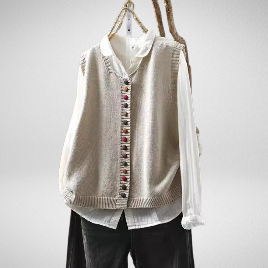 Édith | Gilet en Maille à Boutons Multicolores