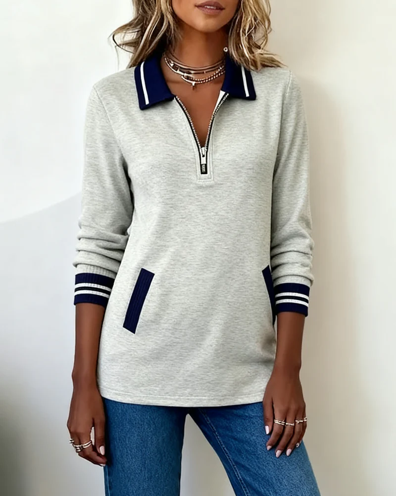 Lucienne | Sweatshirt ample avec col à revers et fermeture éclair