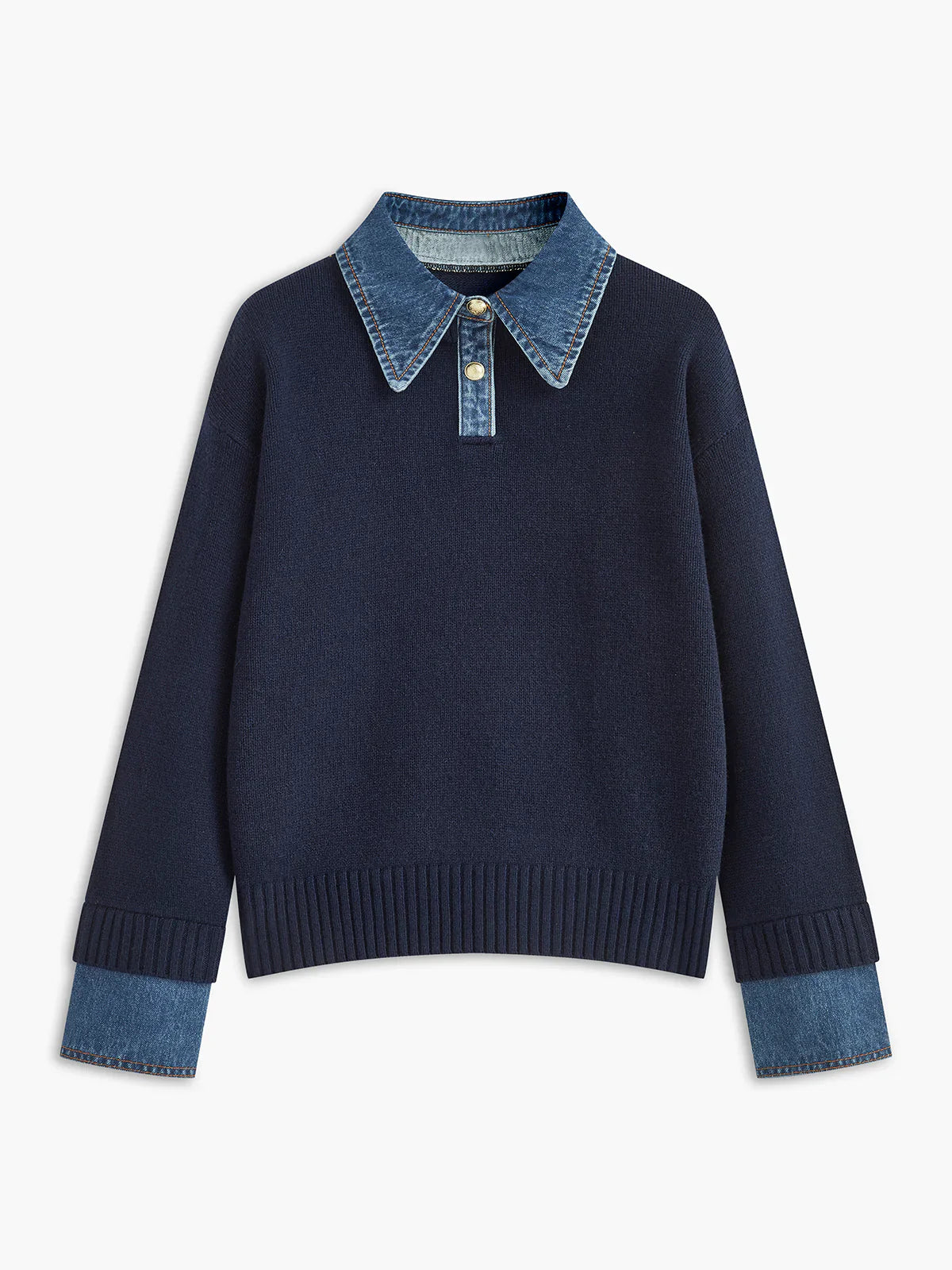Diane | Pull 2-en-1 Col Denim Raffiné