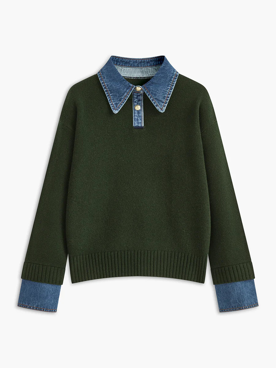 Diane | Pull 2-en-1 Col Denim Raffiné