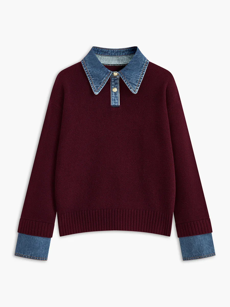 Diane | Pull 2-en-1 Col Denim Raffiné