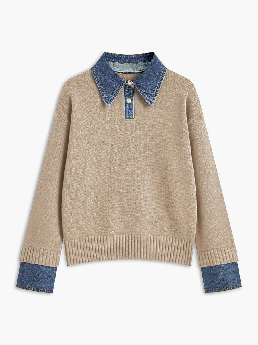 Diane | Pull 2-en-1 Col Denim Raffiné