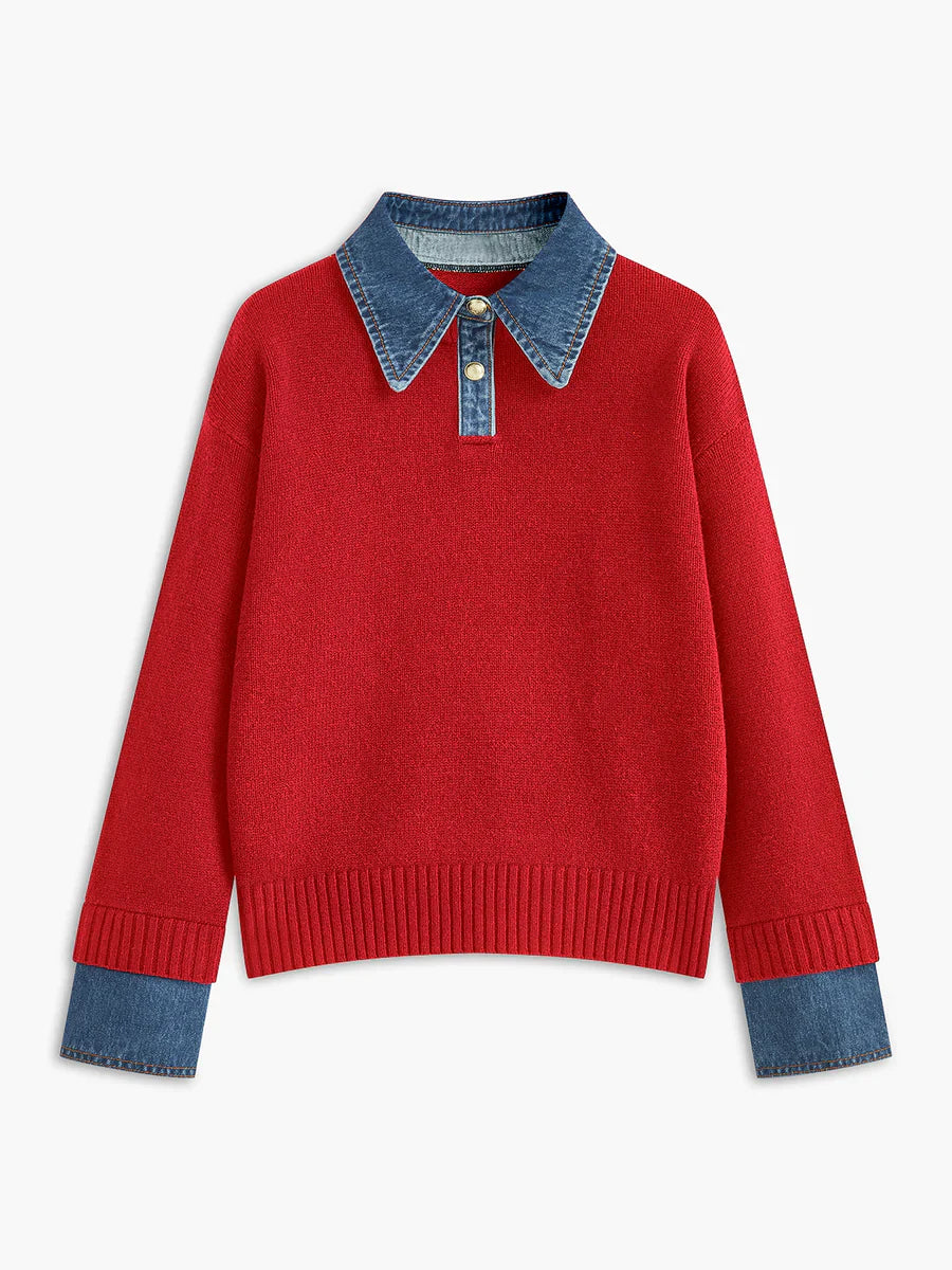 Diane | Pull 2-en-1 Col Denim Raffiné