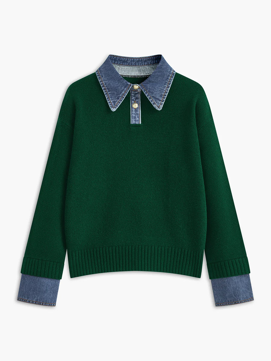 Diane | Pull 2-en-1 Col Denim Raffiné