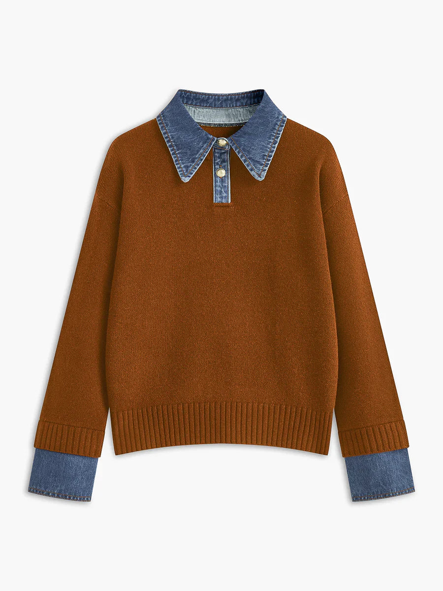 Diane | Pull 2-en-1 Col Denim Raffiné