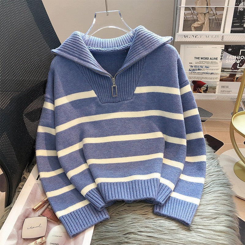 Katell | Haut à rayures chic, col zippé