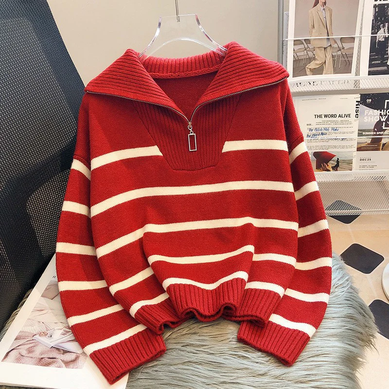 Katell | Haut à rayures chic, col zippé