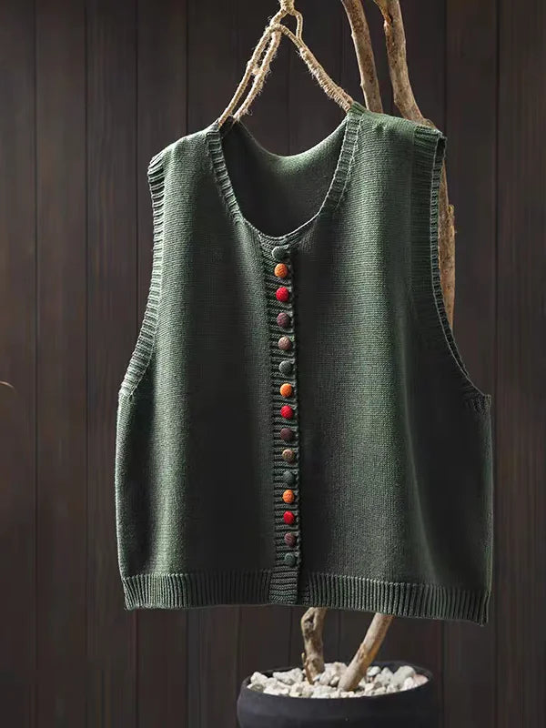 Édith | Gilet en Maille à Boutons Multicolores