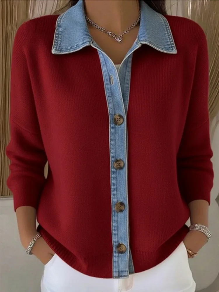 Ursule | Pull en maille au col denim raffiné