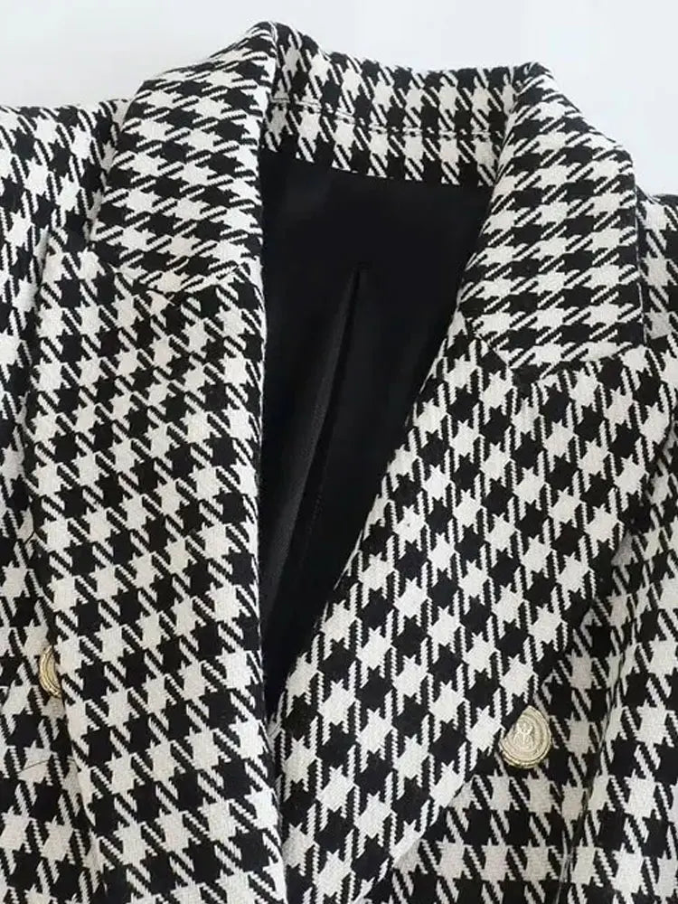 Rousseau Paris | Blazer Femme Pied-de-Poule Vintage, Double Boutonnage, Élégant