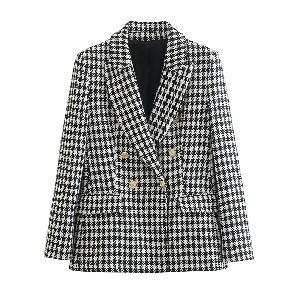 Rousseau Paris | Blazer Femme Pied-de-Poule Vintage, Double Boutonnage, Élégant