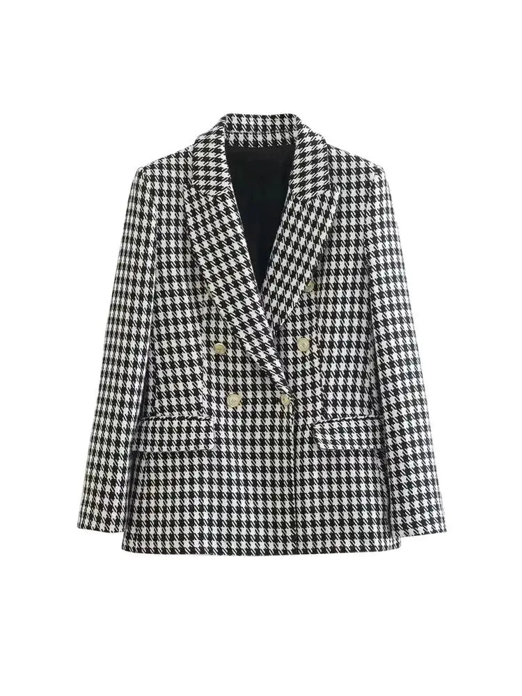 Rousseau Paris | Blazer Femme Pied-de-Poule Vintage, Double Boutonnage, Élégant