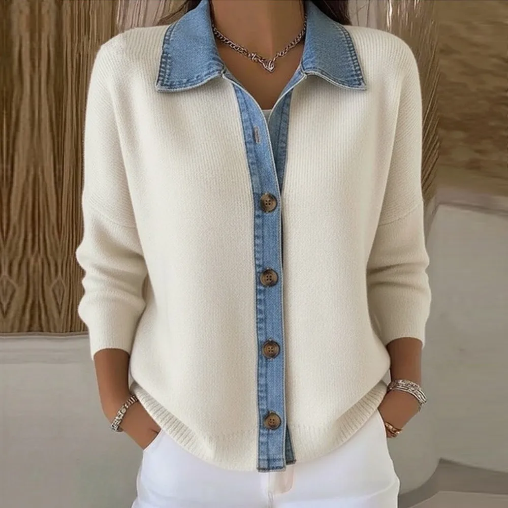 Ursule | Pull en maille au col denim raffiné