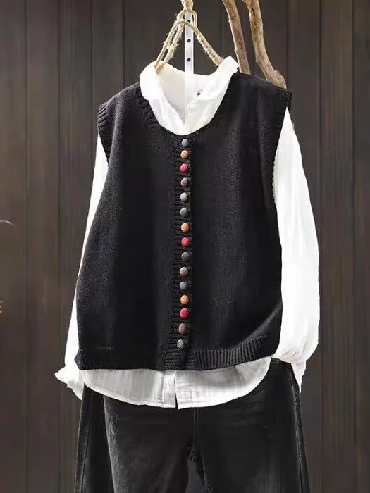 Édith | Gilet en Maille à Boutons Multicolores